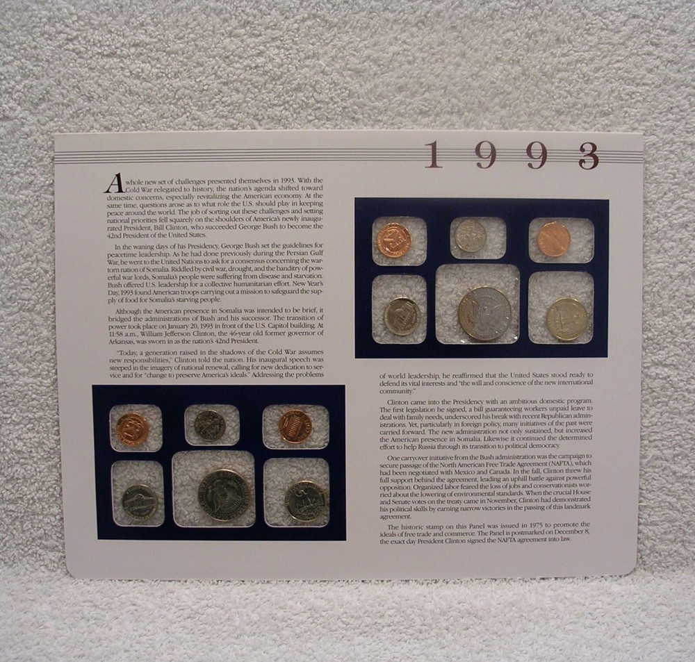 1993 Uncirculated Mint Sets - Postal Commemorative Society Coin & Stamp Panel