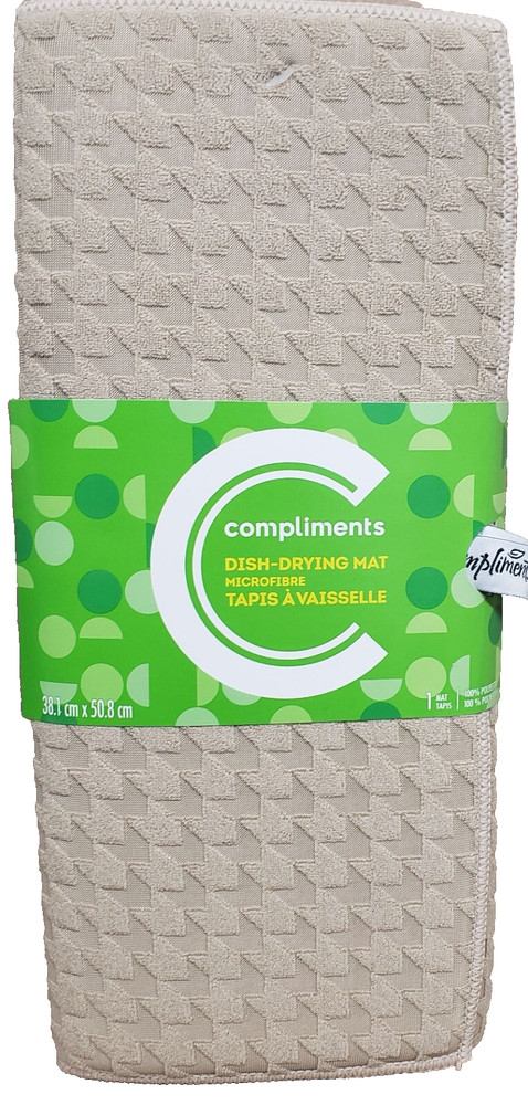 Kitchen Microfiber Dish Drying Mat (15"x20") TEXTURED BEIGE DESIGN, Compliments