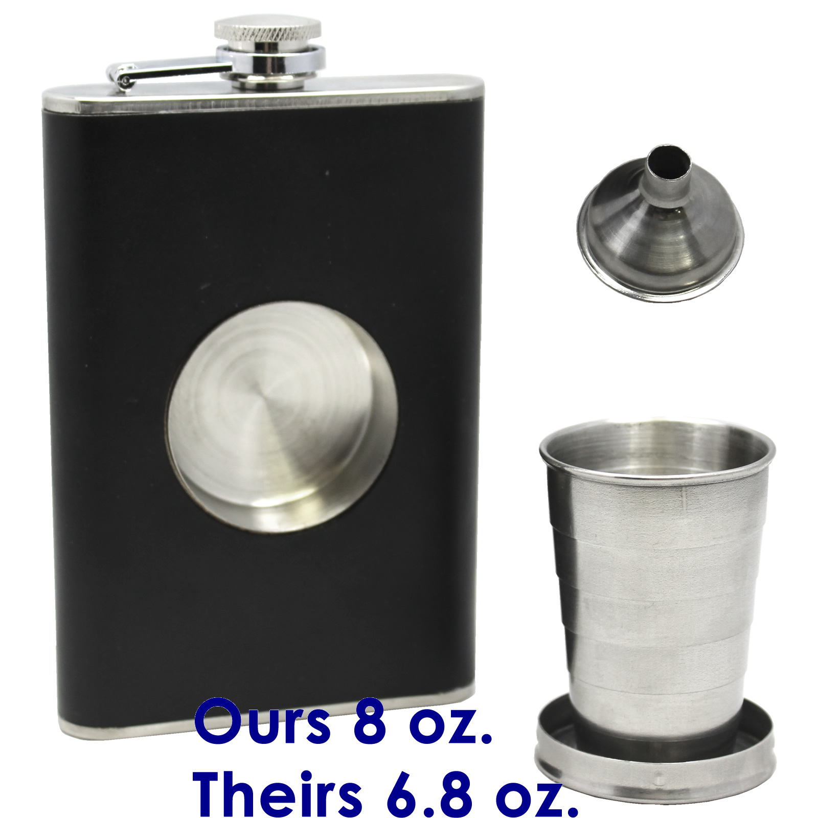 Stainless Steel Leather Portable Flagon Liquor Hip Flask Hip Flask 8 oz w/Funnel