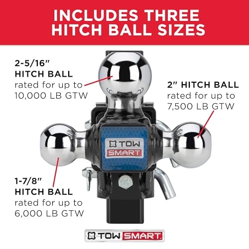 Adjustable Tri-Ball Mount Hitch, 6,000-10,000 lbs Capacity, 2'' Receiver,