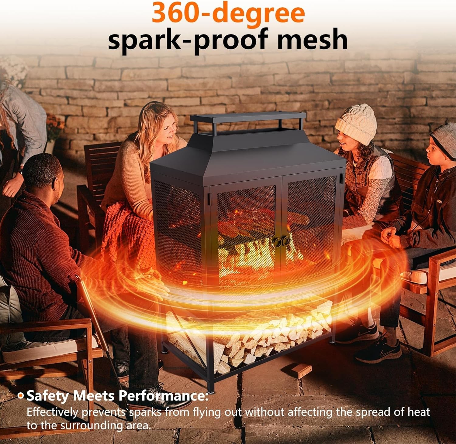 2-in-1 Metal Chiminea Fireplace with Grill with Wood Storage & Chimney for Yards