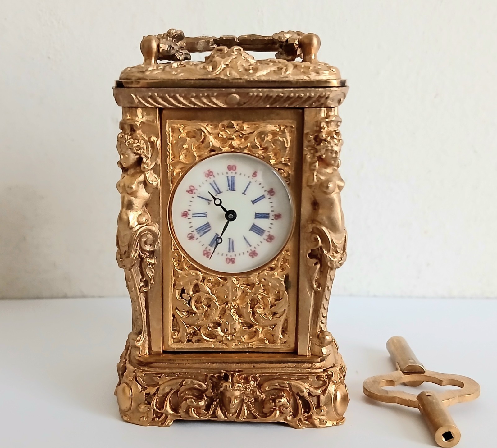 Miniature French Style Clock. Excellent Working Condition with Key.