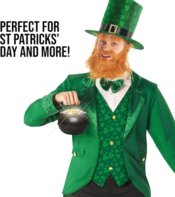 Men`s Leprechaun Costume + Hat Adult St Patrick`s Day Irish Outfit Suit M - 2XL