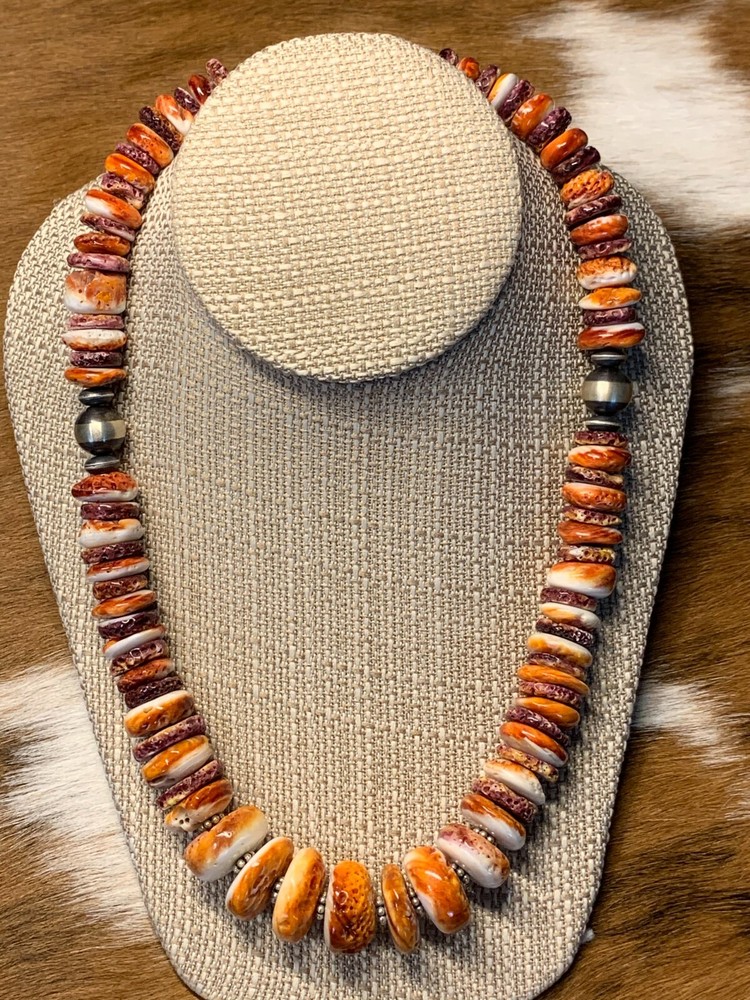 RED/ORANGE ~ SPINY ~ CHUNKY ~ STERLING SILVER ~ NECKLACE