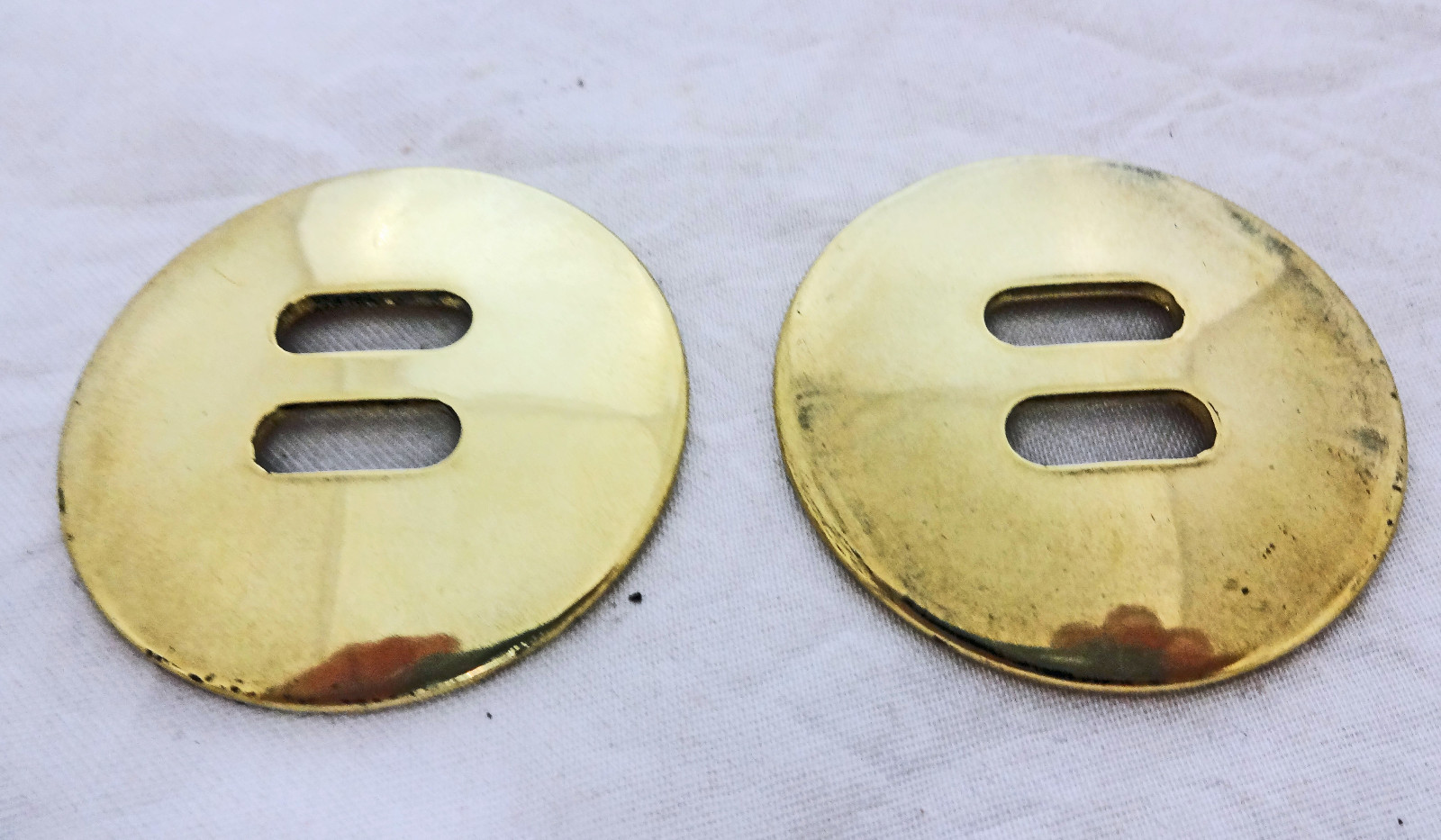 Pair Solid Brass Slotted Conchos Smooth Shiny Domed Saddle Horse Tack Rosettes