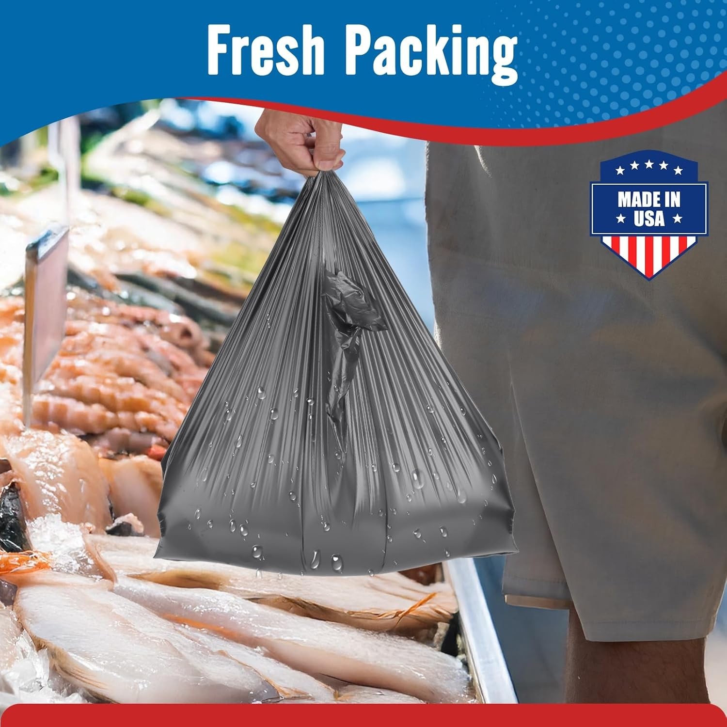 1000 Gray T-Shirt Bags 1/6 12" x 6.5" x 21", Plastic Grocery Shopping Bags