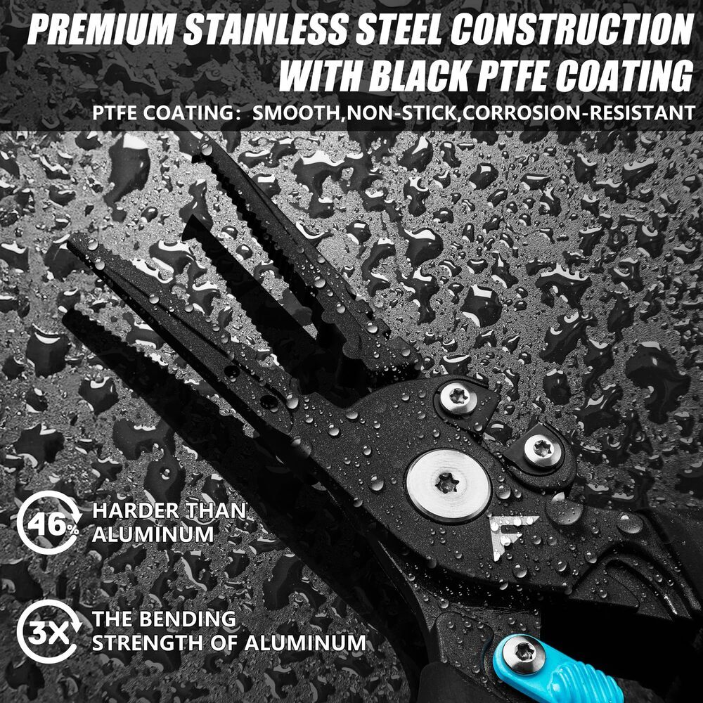 FLISSA 7.5" Fishing Plier Safety Lock Stainless Steel Hook Remover Braid Cutters