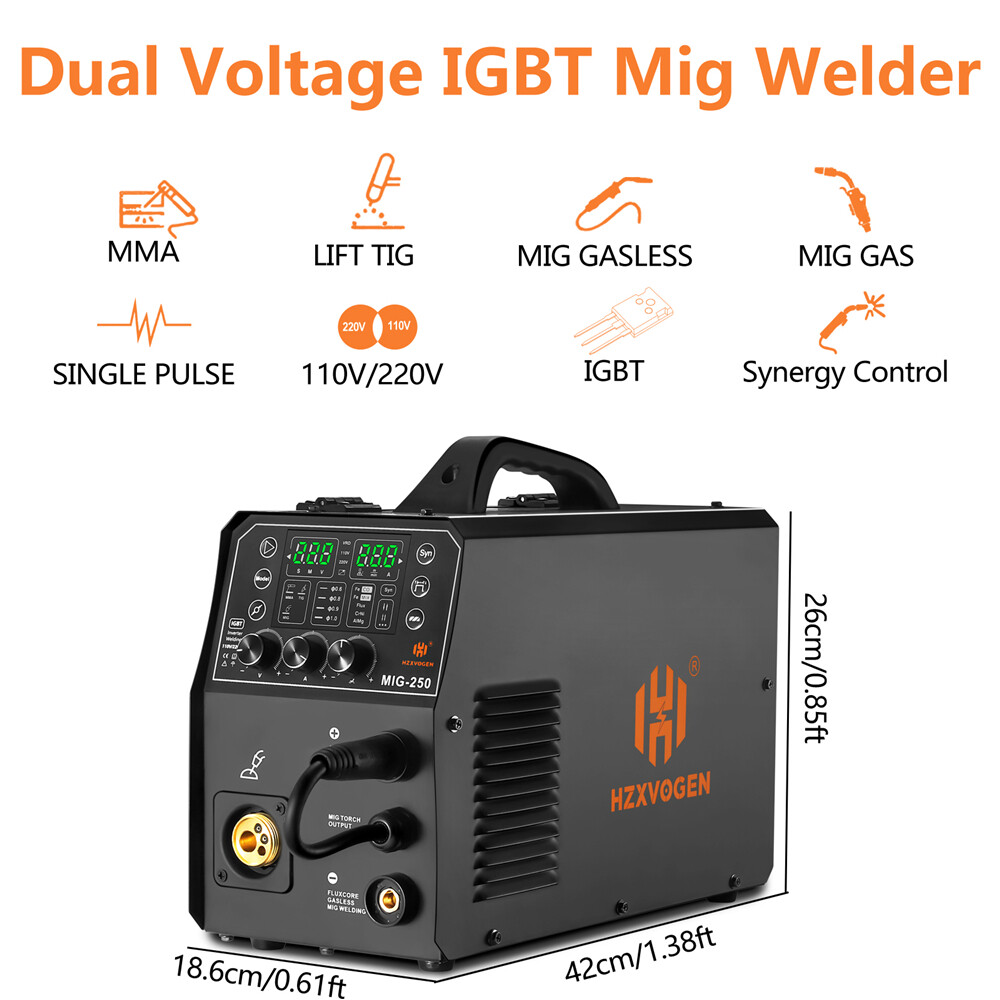 HZXVOGEN Aluminum MIG Welder Welding Machine 110/220V 250A 6in1 Dual Voltage USA