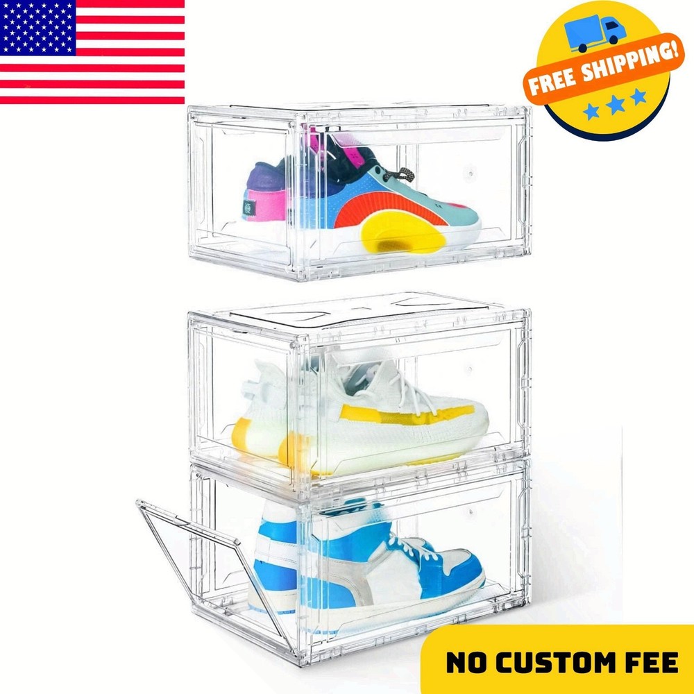 Shoe Boxes Clear Plastic Stackable 3 Pack Shoe Storage for Sneakerheads