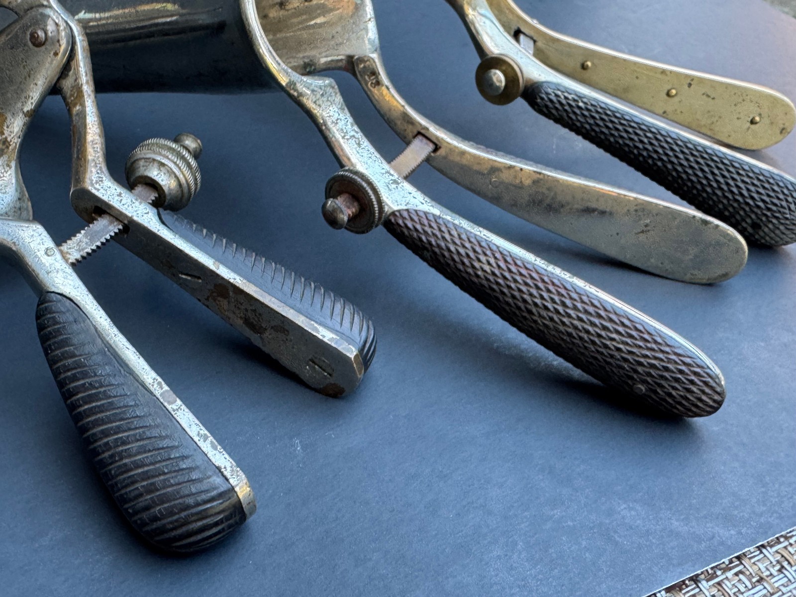 Lot Of 3 Antique 1800's Victorian Ebony Handle Examination Speculum
