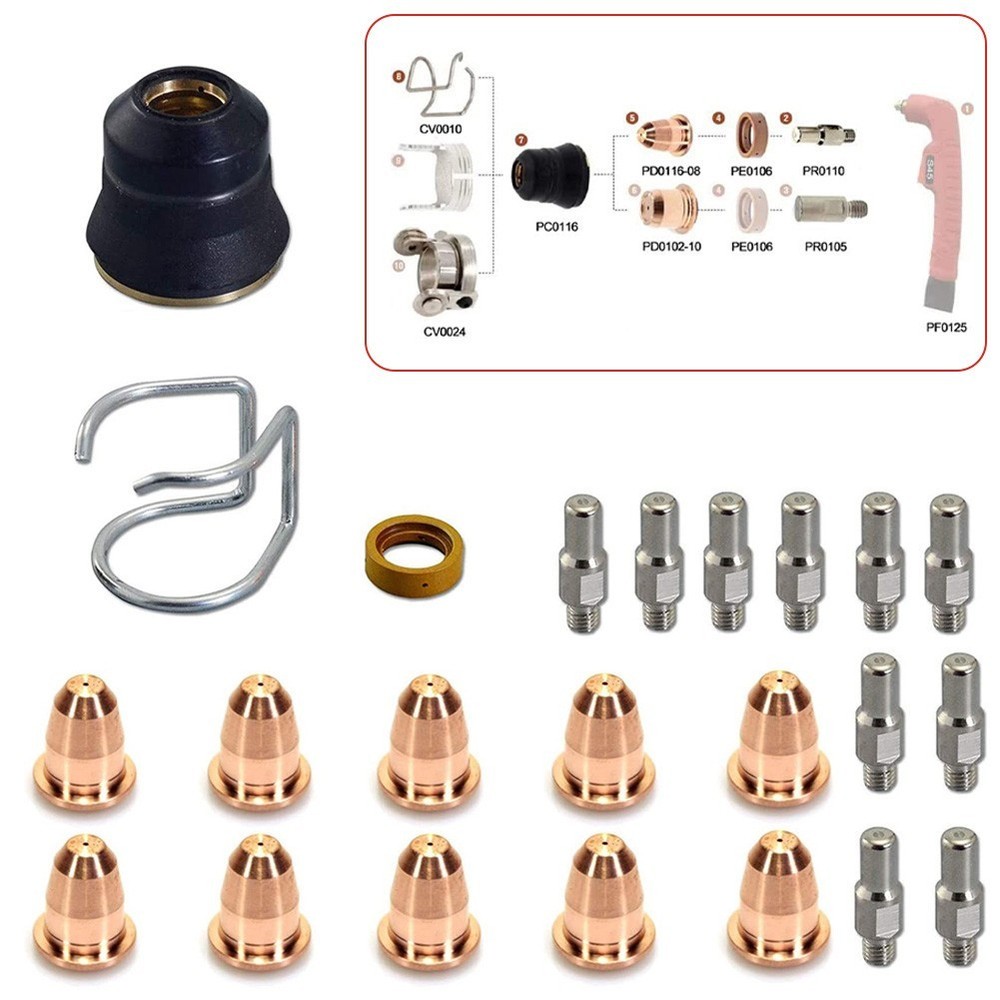 Plasma Torch Electrode PR0110 and Shield Cup PD011608 Kit for S45 Models