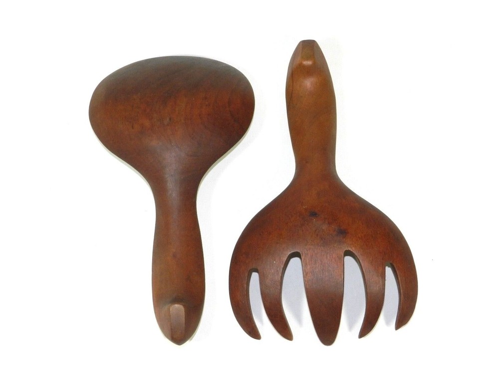 Vintage Teak Salad Serving Set Spoon Fork