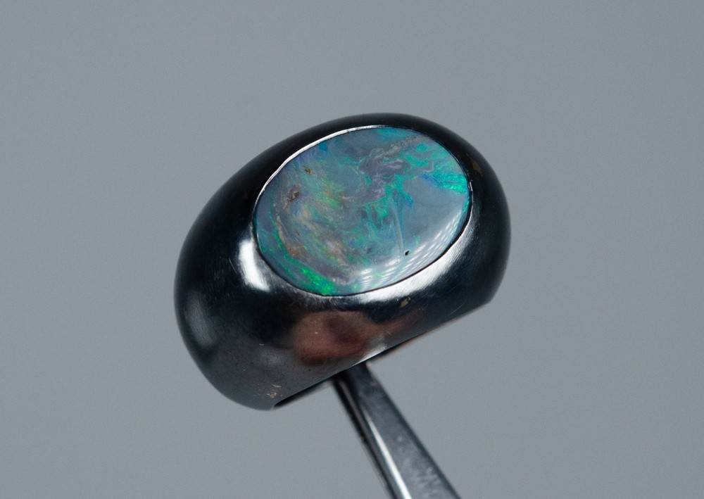 925 Silver - Massive Vintage Designer Ring - Black Boulder Opal