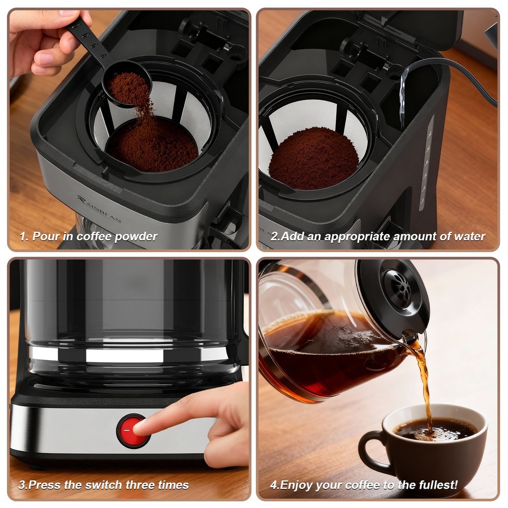 Drip Coffee Maker Office Coffee Brewing Machine with Heated Base,Black