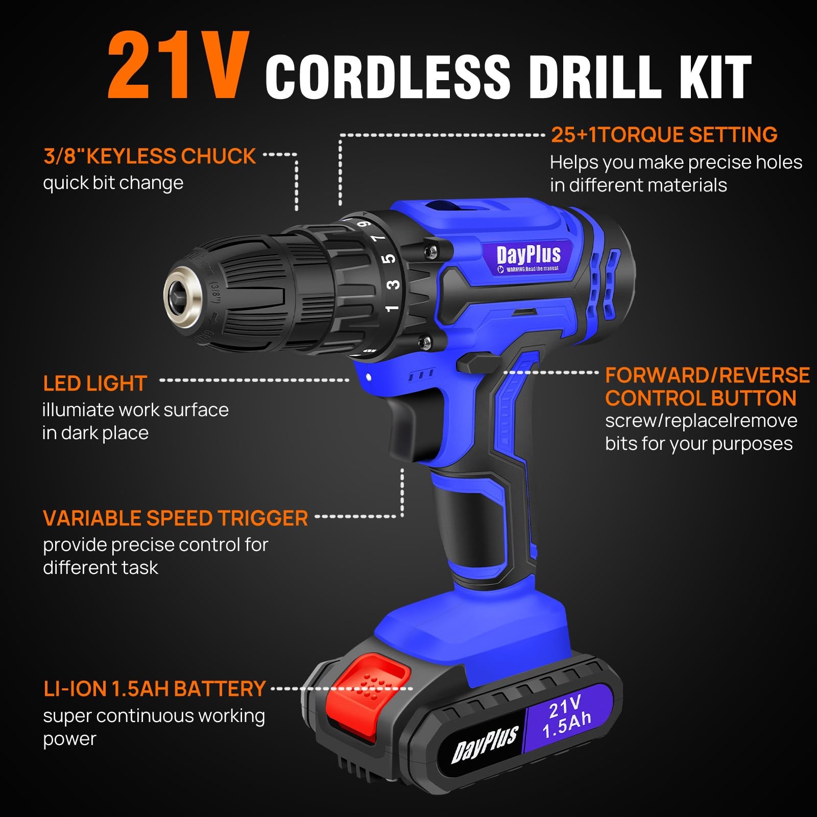 21V Cordless Drill & Driver Kit: Electric, Rechargeable with Charger (NEW)