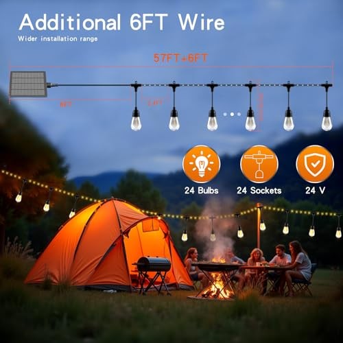 63FT Multi-Function Solar LED String Lights for Outdoor Use - 13 Lighting 63 BK