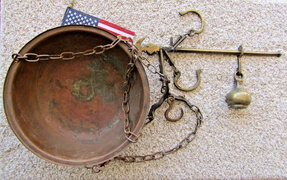 antique brass & copper hanging scale