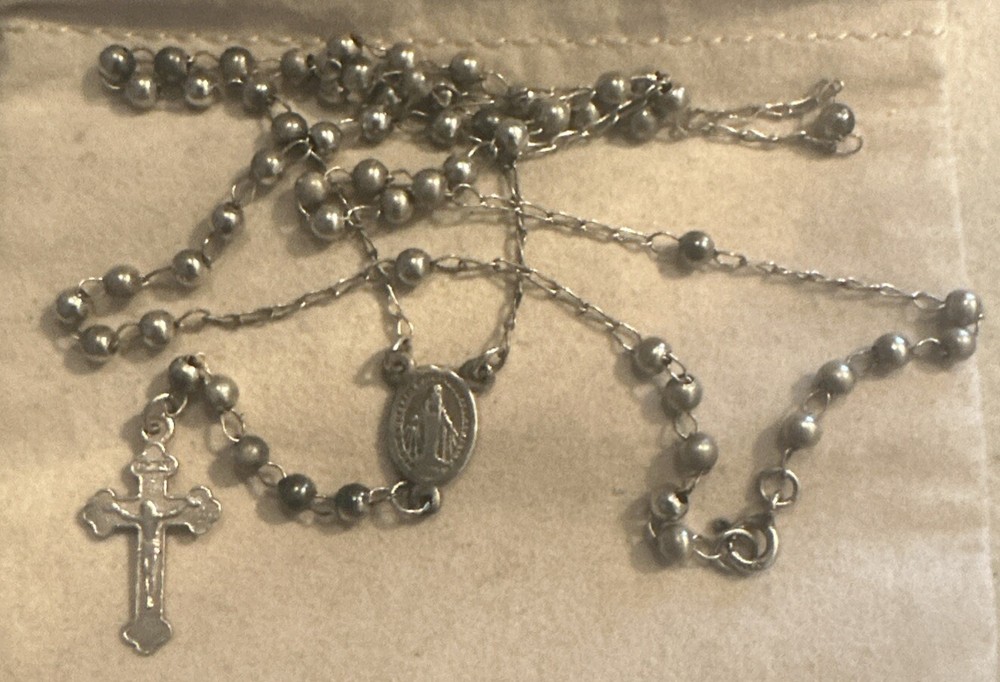 VINTAGE 925 STERLING SILVER ITALIAN ROSARY 5mm 22"