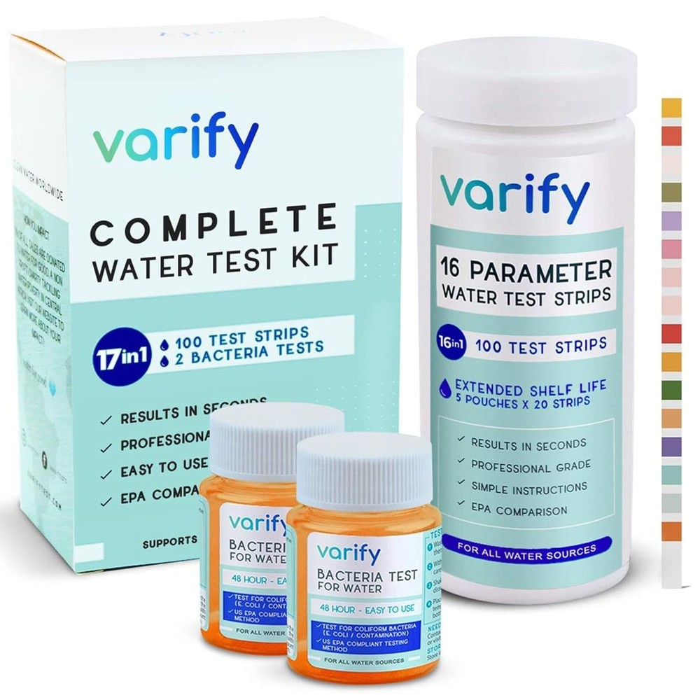 Complete Water Quality Testing Kit with 100 Strips & Bacteria Tests for Home Use