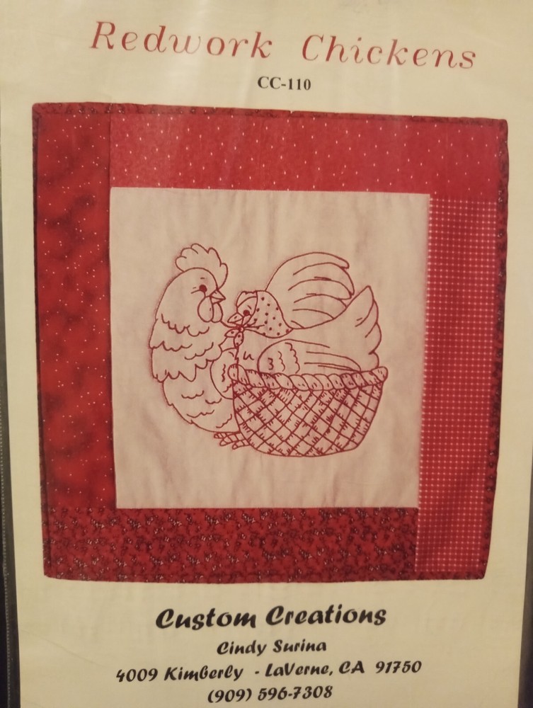 Chickens Hen Basket Redwork Embroidery Pattern Farm Block Pattern
