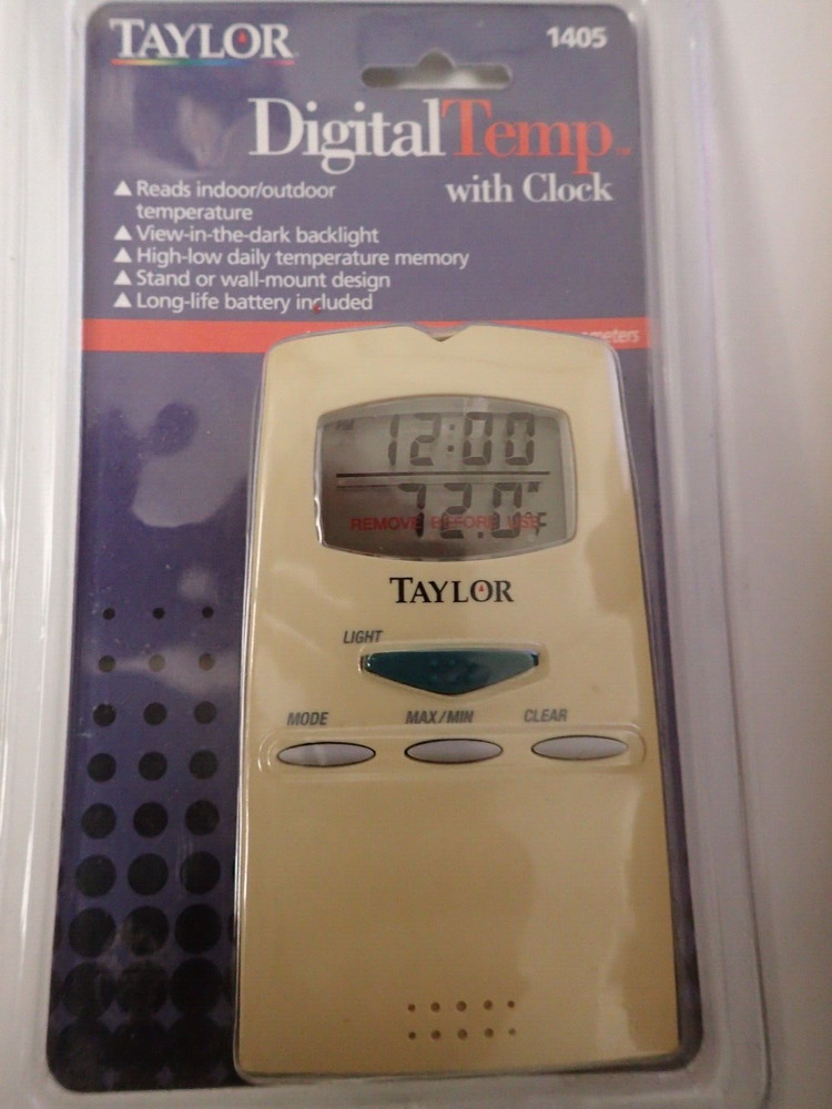 Taylor Digital Temp - With Clock Indoor Outdoor Thermometer 1405
