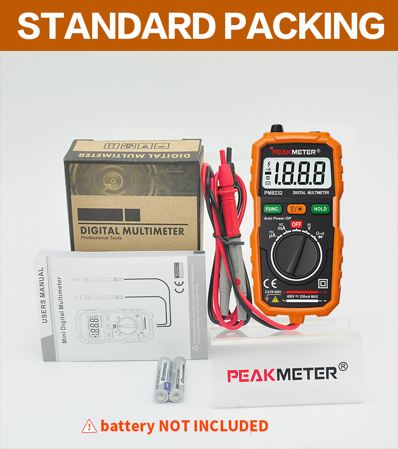 PEAKMETER PM8232 Mini Digital Multimeter Auto NCV AC DC Current Ohm Diode Test