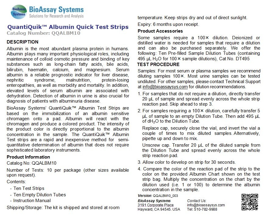 Albumin Quick Test Strips