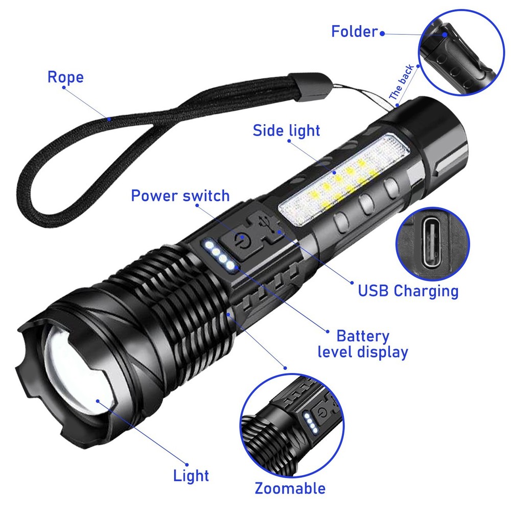 2Pack USB Rechargeable LED Flashlight Zoomable for Camping Hiking & Work