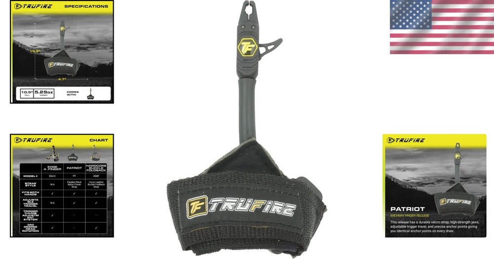 Durable Patriot Archery Bow Release with Padded Strap and Adjustable Trigger