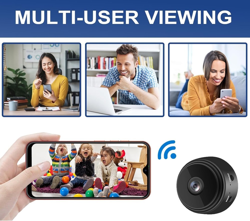 3 Mini WiFi Security Cameras - 150° Wide-Angle, Night Vision & Loop Recording