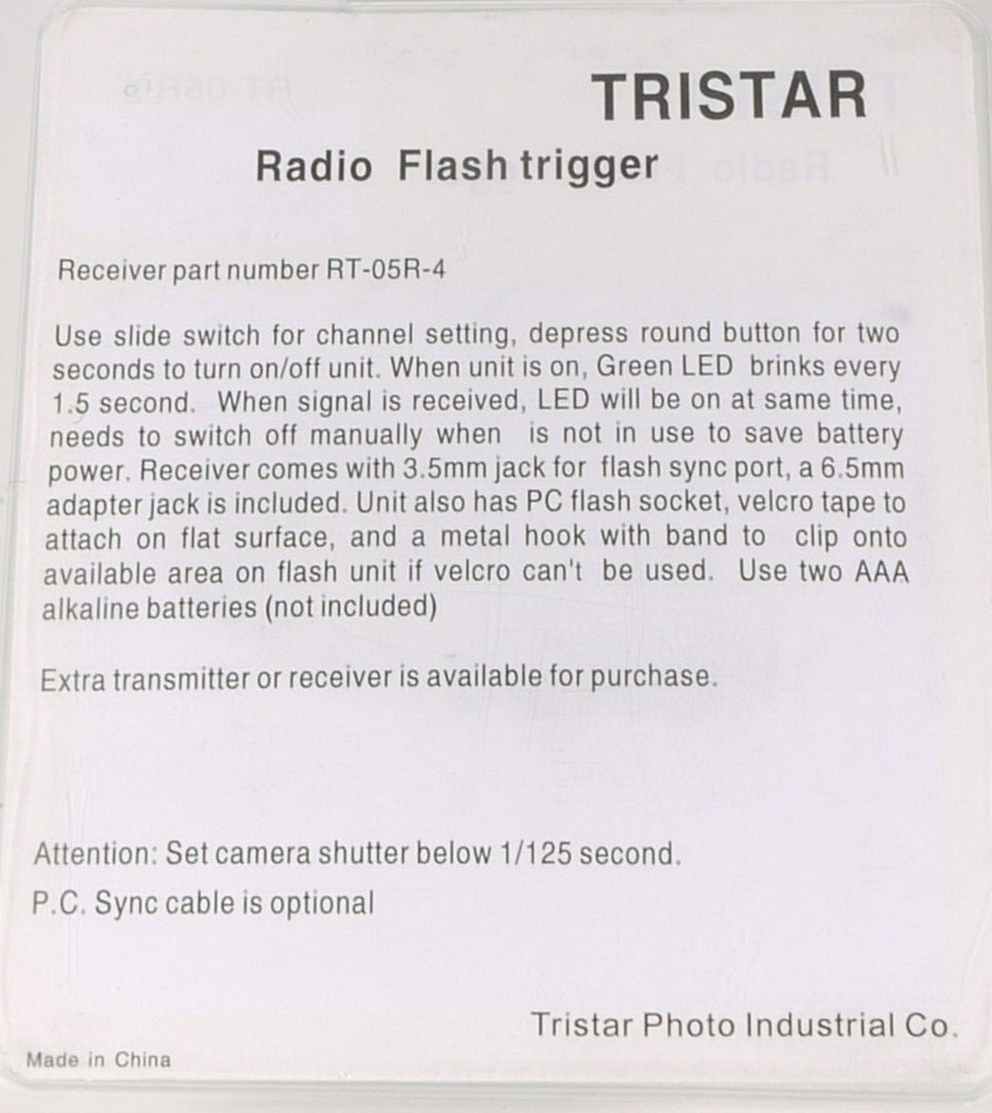 PRL) TRISTAR RADIO FLASH TRIGGER RT05R4 RF WIRELESS RECEIVER STUDIO RECEIVER