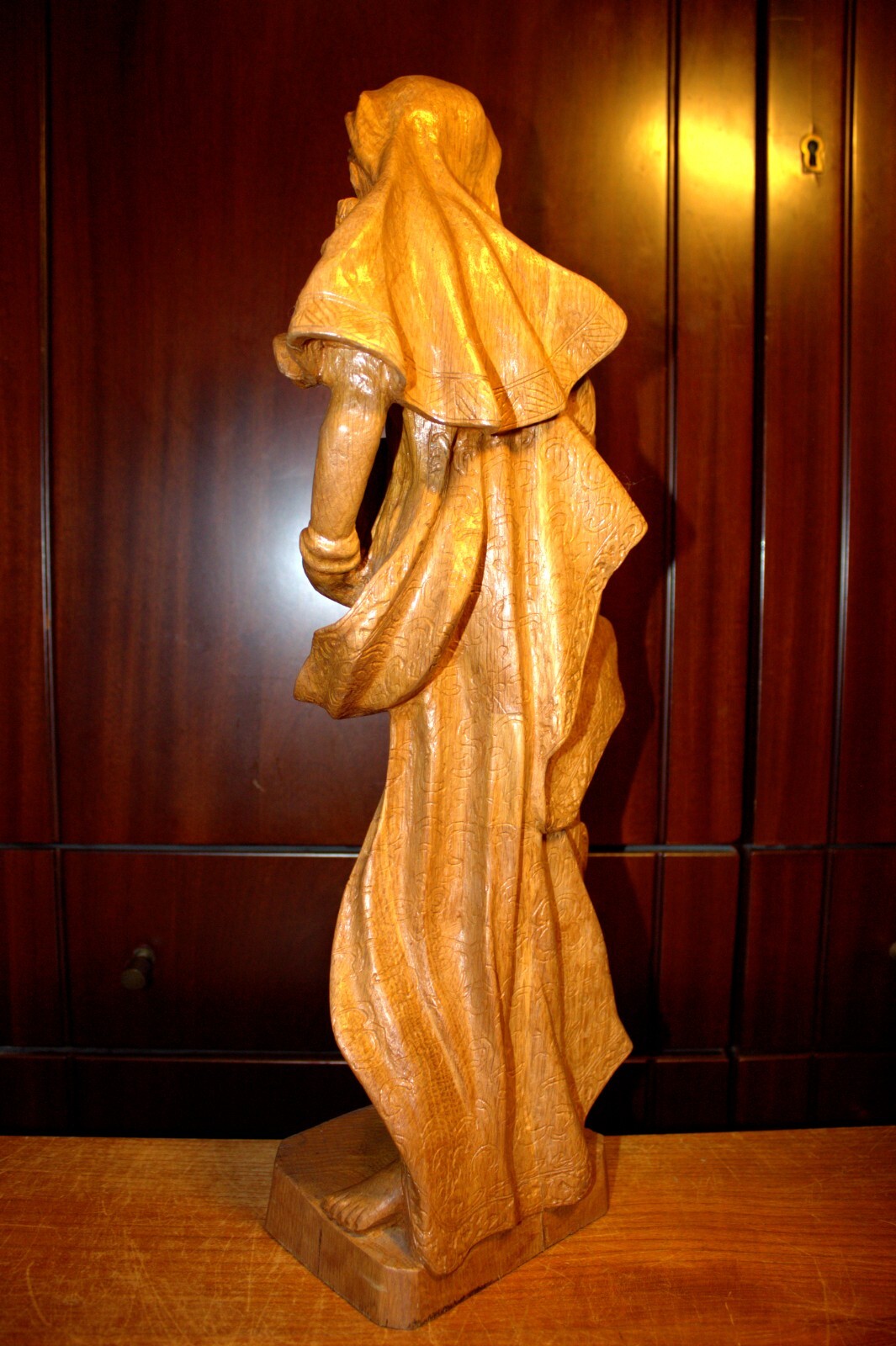 ANTIQUE 20" HAND CARVED WOOD CATHOLIC VIRGIN MARY OUR LADY JESUS STATUE FIGURE