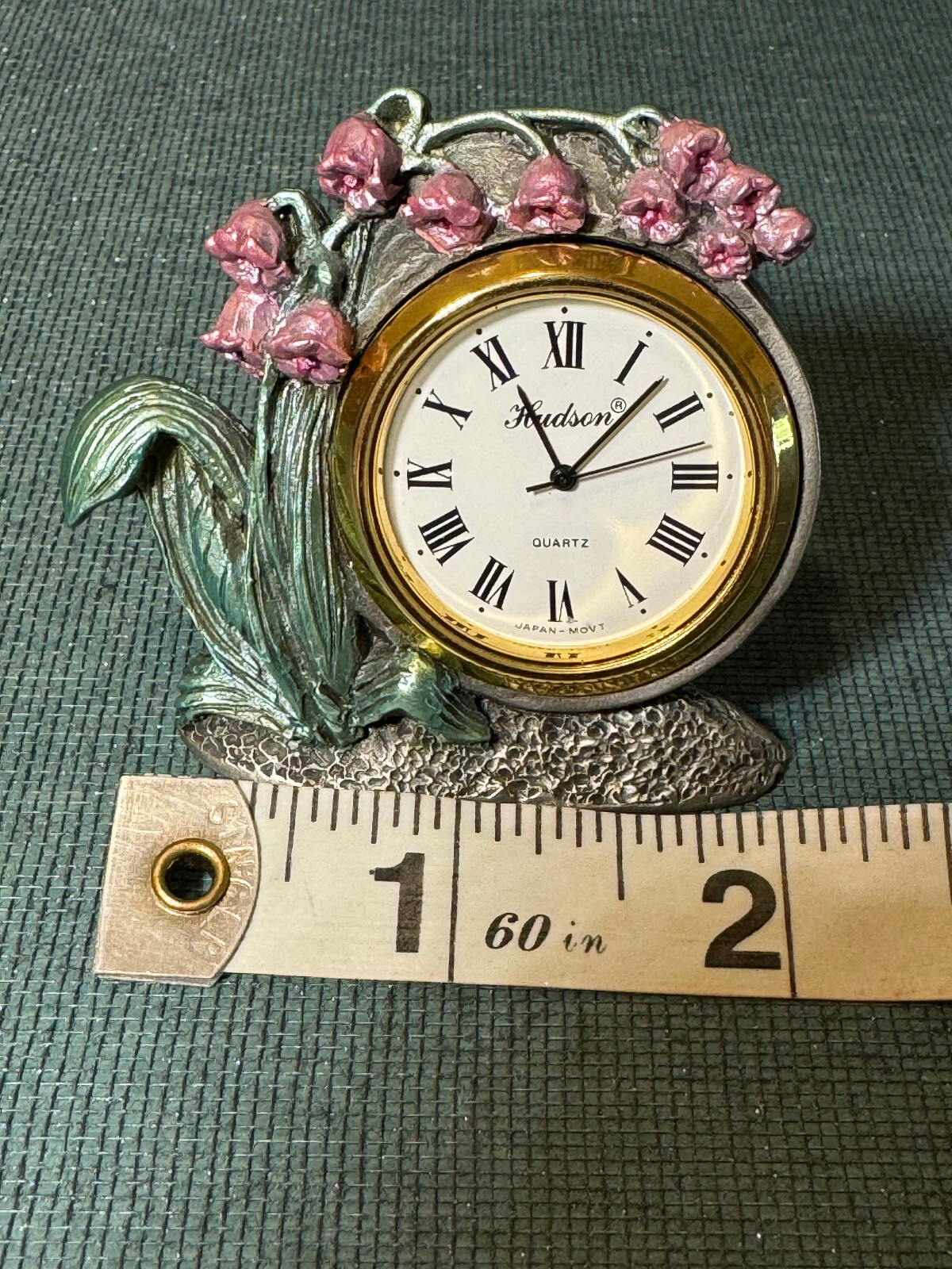 VTG & Rare Lily of the Valley - Hudson - Fine Pewter - Desk/Shelf Clock #3611