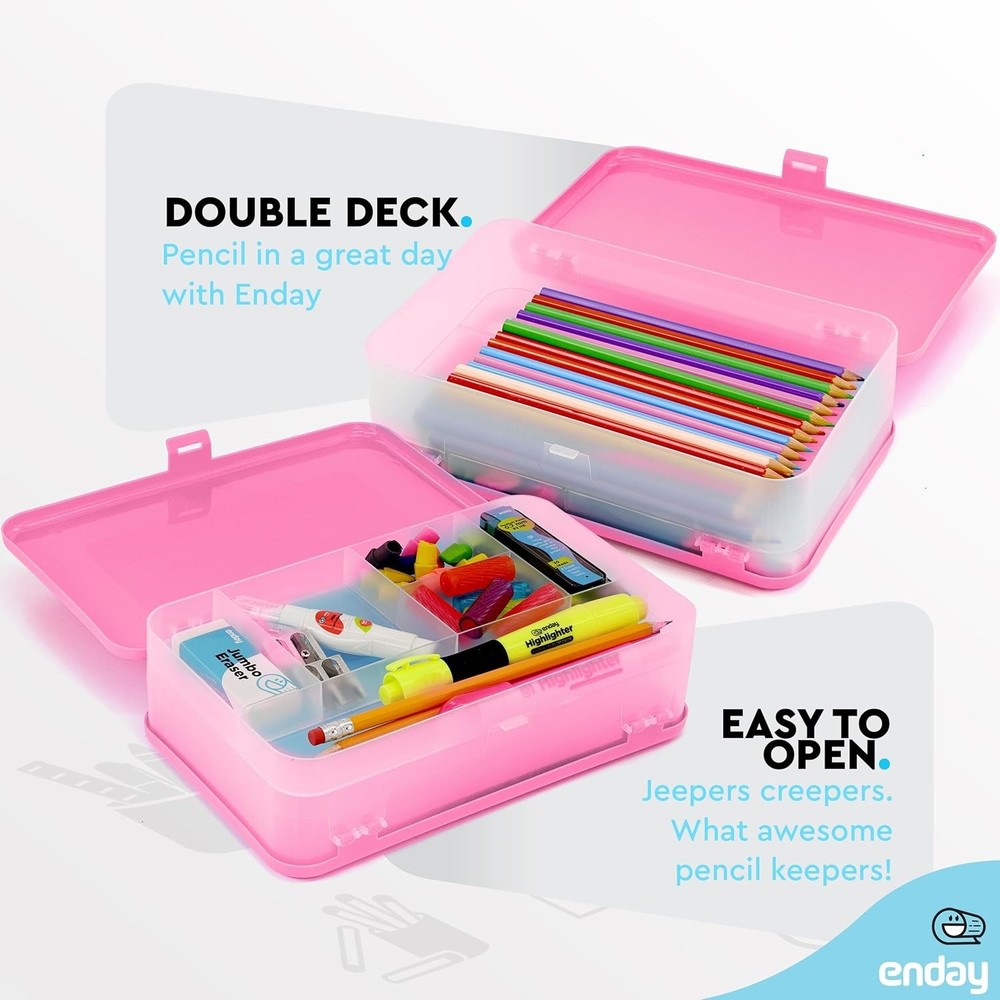 Double Deck Large Pencil Box Pink
