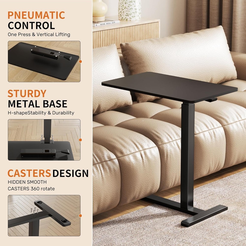 Overbed Bedside Table W/ Hidden Casters,Adjustable for Home Use Bed Table