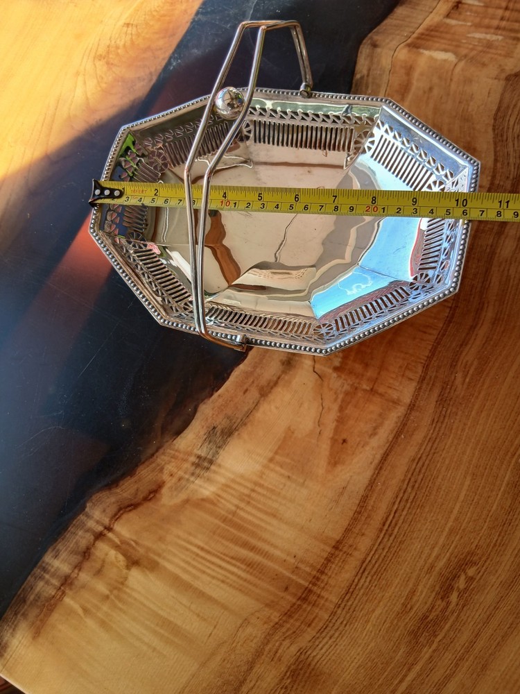 VINTAGE FRETWORK SWING HANDLE SILVER PLATED BASKET