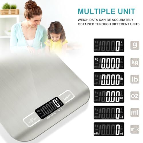 Food Scale, 11lb Kitchen Scale with 6 Units Tare Function & LCD Display, Silver