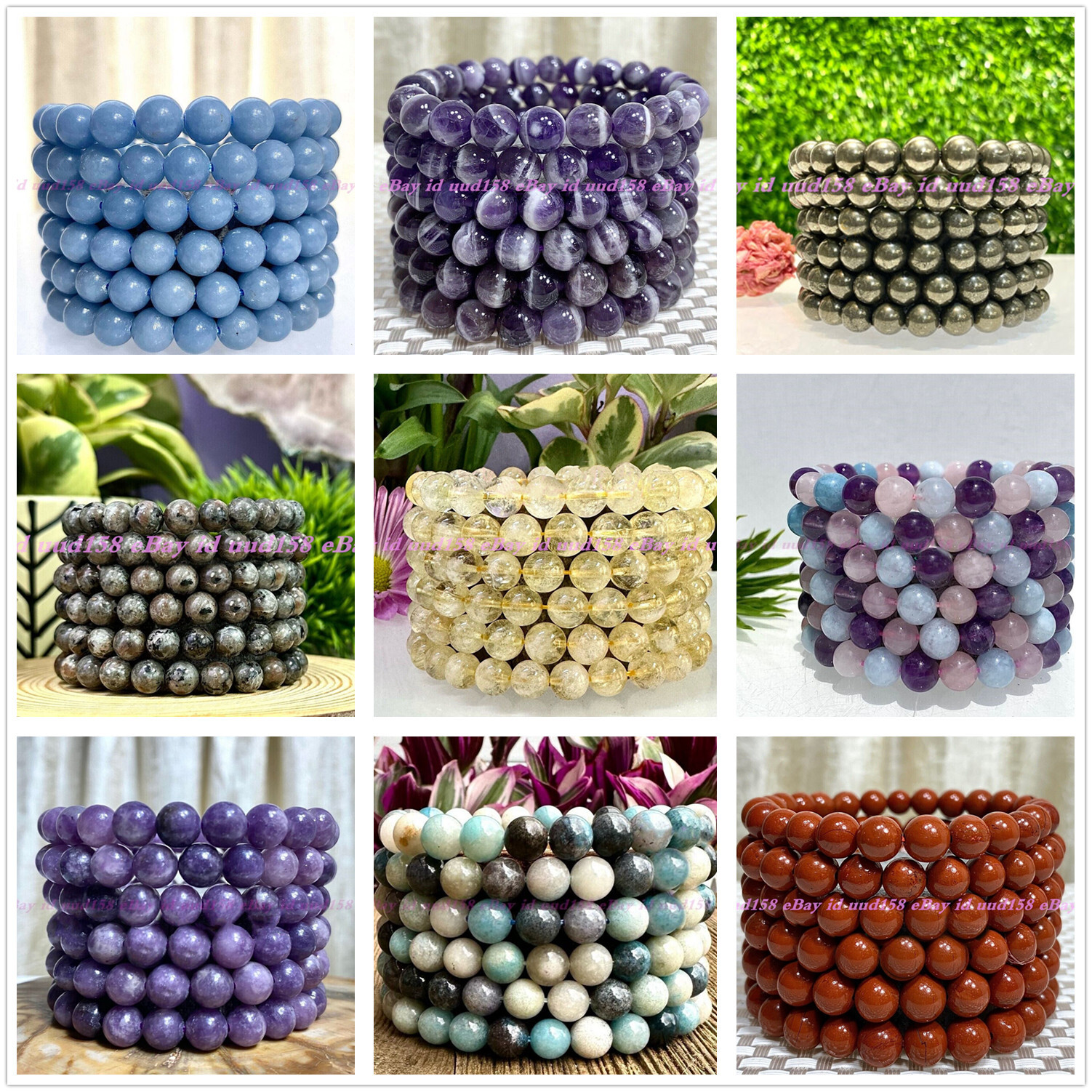 Wholesale Lots 6 Pcs 8mm Natural Gemstone Crystal Healing Stretch Bracelet 7.5”