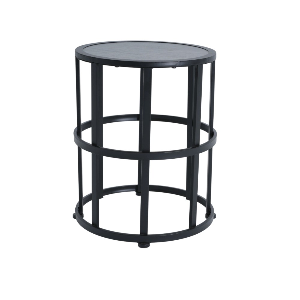 Black Weatherproof Outdoor Ceramic Top Side Accent Table with Iron Frame