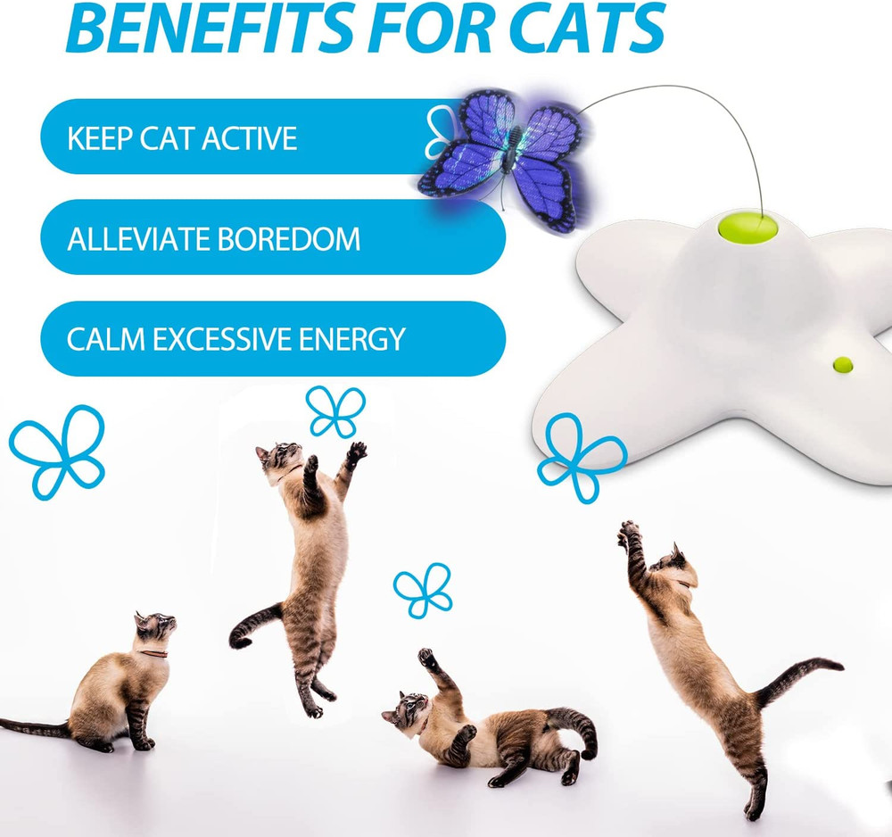 Cat Toys Interactive Butterfly Flutter Bug Cat Automatic Toy Stimulating Kitty T
