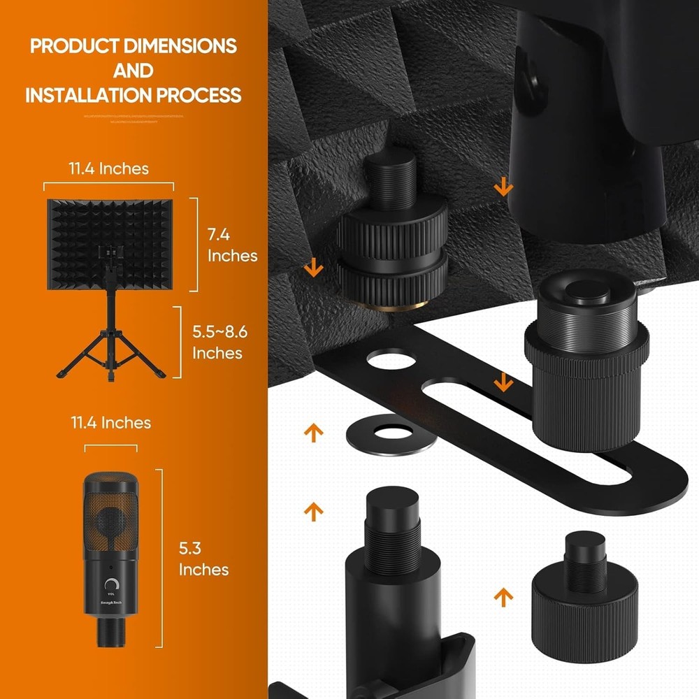 Microphone Stand with Isolation Shield and Pop Filter for Recording