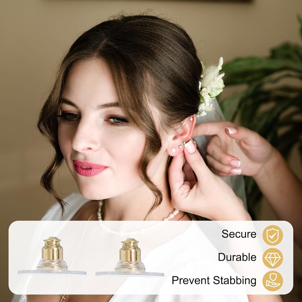 uxcell 100pcs Earring Backs, Silicone Clear Earring Backs Replacements Kit, Gold