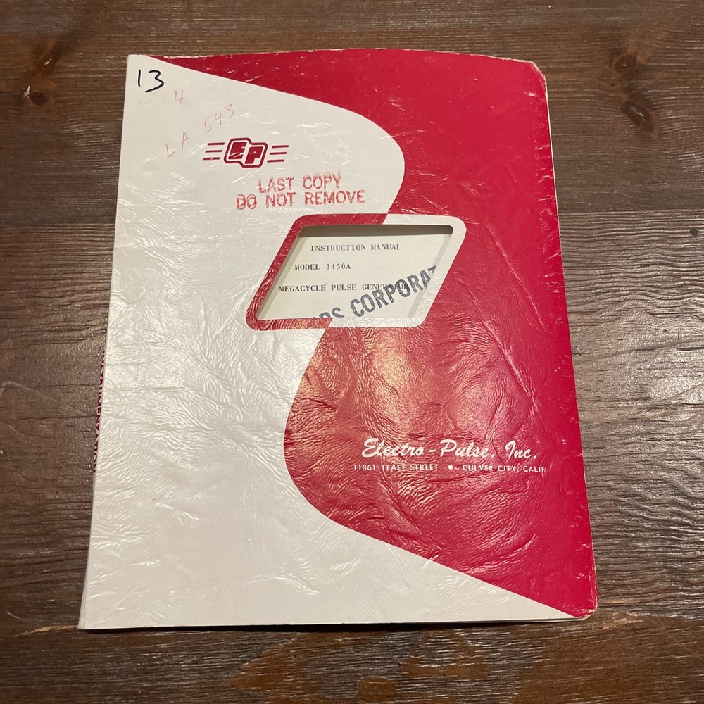 Electro-Pulse Model 3450A Megacycle Pulse Generator Instruction Manual