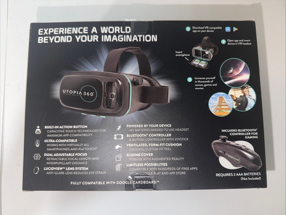 ReTrak Utopia 360 Virtual Reality 3D Headset & Bluetooth Controller Brand New!