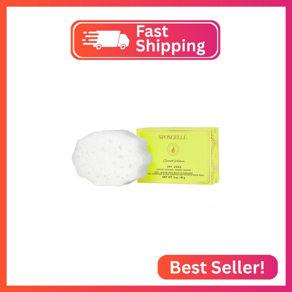 SPONGELLÉ Coconut Verbena Pedi-Buffer with Built-in Cleanser - Exfoliates, Softe