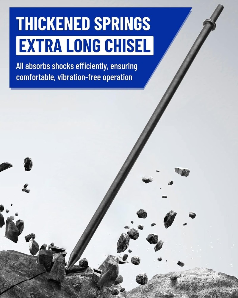 3X 18'' Pneumatic Chisel Long Air Hammer Bit Set with Spring For Concrete, Tile