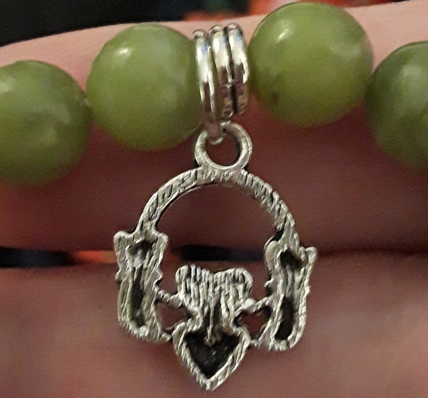 Connemara Marble Bead Bracelet with Irish Claddagh Charm