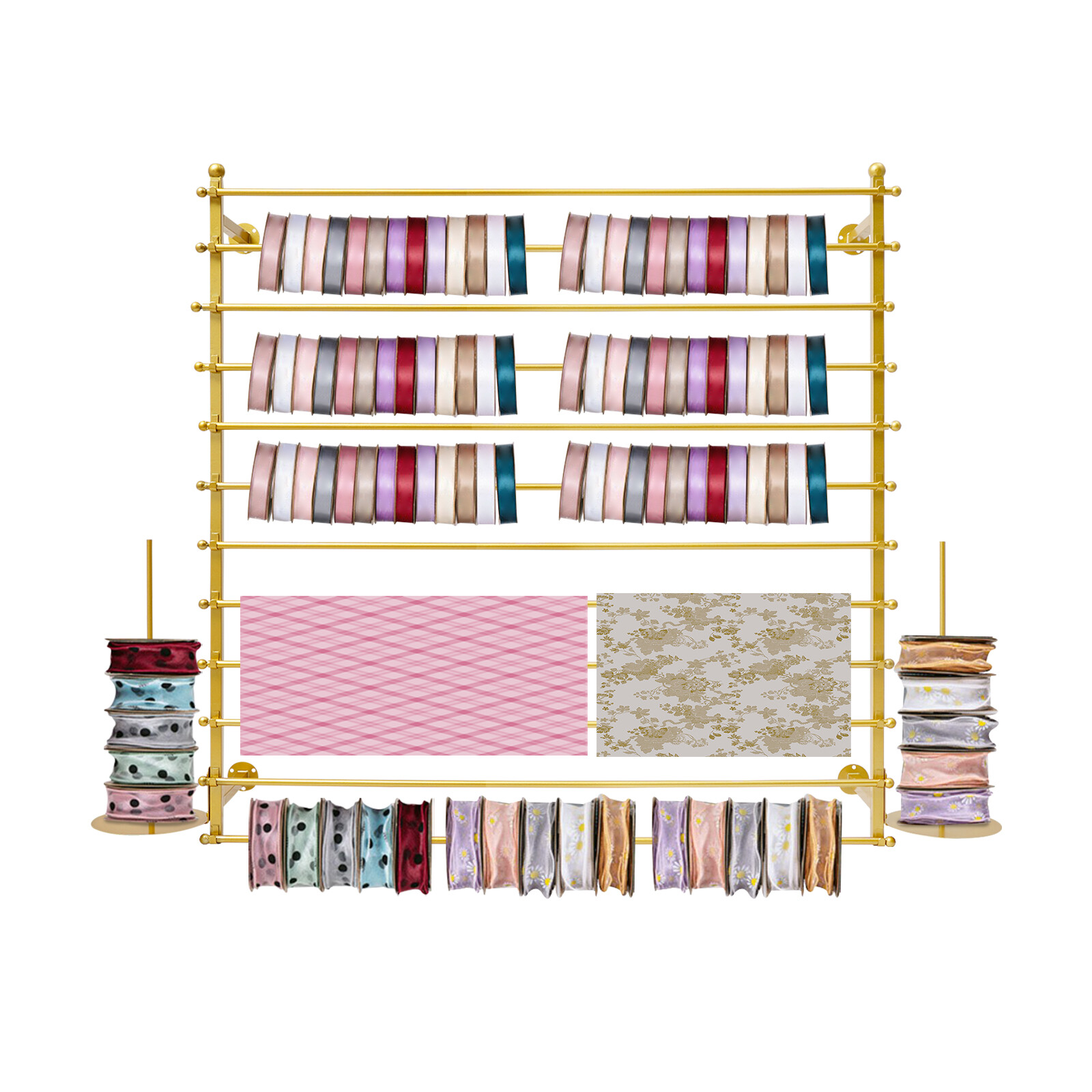 Wall-Mounted Display Rack, Wrapping Paper Ribbon Holder, Organizer 120*20*120cm