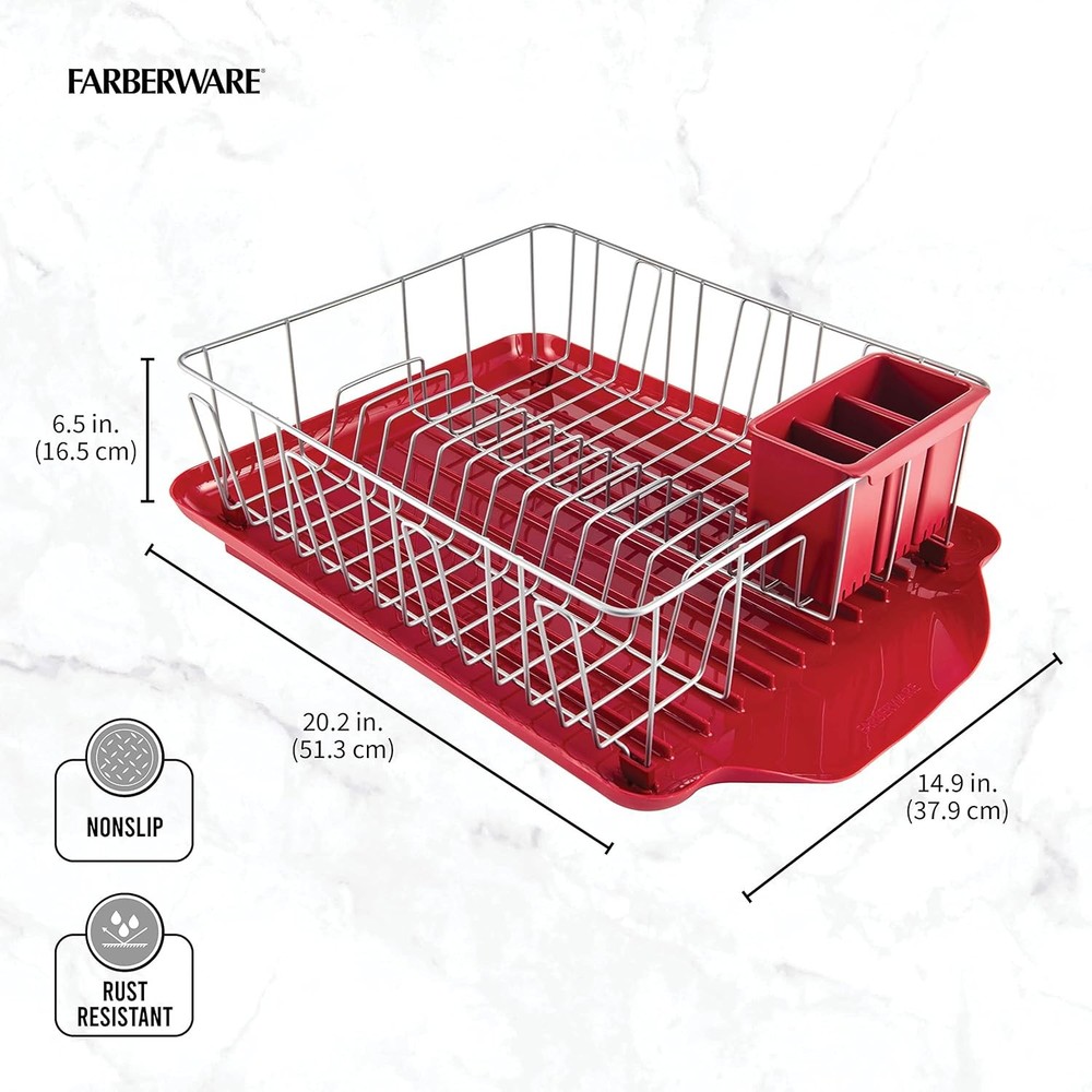 Classic Large Rust Resistant Full Dishrack W/ Removable 3 Compartment Flatware