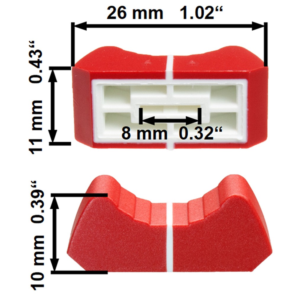 Sifam 2x FADER KNOBs CAP RED fit 8 mm slide potentiometer replacement pot
